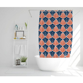 Navy & Pink Geometric Shells (Shower Curtain) / Default Title