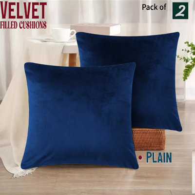 Navy Plain Filled Cushion Pair Luxury Velvet Cushion Cover Pack Of 2 Indoor/Outdoor Cushions