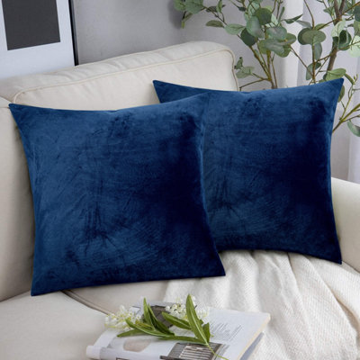 Navy Plain Filled Cushion Pair Luxury Velvet Cushion Cover Pack Of 2 Indoor/Outdoor Cushions