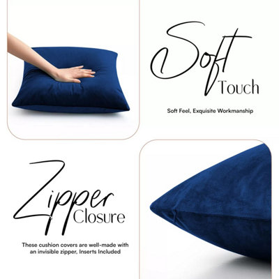 Navy Plain Filled Cushion Pair Luxury Velvet Cushion Cover Pack Of 2 Indoor/Outdoor Cushions