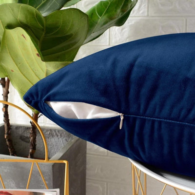 Navy Plain Filled Cushion Pair Luxury Velvet Cushion Cover Pack Of 2 Indoor/Outdoor Cushions