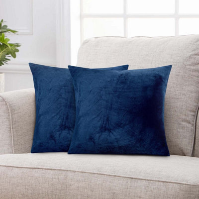 Navy Plain Filled Cushion Pair Luxury Velvet Cushion Cover Pack Of 2 Indoor/Outdoor Cushions