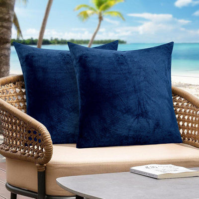 Navy Plain Filled Cushion Pair Luxury Velvet Cushion Cover Pack Of 2 Indoor/Outdoor Cushions