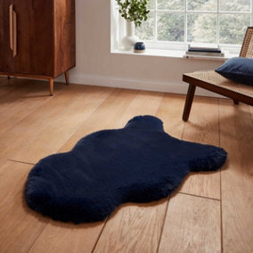 Navy Plain Luxurious Modern Shaggy Easy to clean Rug for Dining Room Bed Room and Living Room-60cm X 180cm (Double)