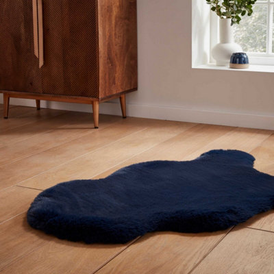 Navy Plain Luxurious Modern Shaggy Easy to clean Rug for Dining Room ...