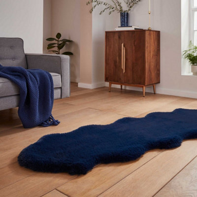 Navy Plain Luxurious Modern Shaggy Easy to clean Rug for Dining Room ...