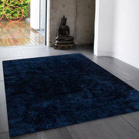 Navy Plain Modern Easy to Clean Soft Bedroom Dining Room And Living Room Rug-120cm X 170cm