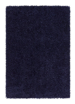 Navy Plain Shaggy Rug, Easy to Clean Rug, Handmade Modern Rug for Bedroom, Living Room, & Dining Room-110cm X 160cm