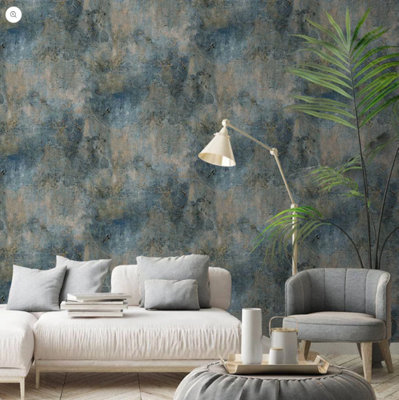 Navy Plaster Effect Wallpaper Concrete Industrial Textured Vinyl Feature Wall