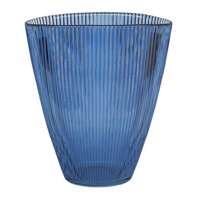 Navy Ribbed Vase H24.5Cm W21.5Cm