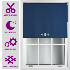 Navy Roller Blind with Triple Round Eyelet Design and Metal Fittings - Made to Measure Blackout Blinds, (W)60cm x (L)165cm