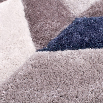 Navy Shaggy Modern Sparkle Geometric Easy to clean Rug for Dining Room Bed Room and Living Room-60cm X 110cm