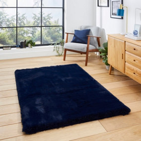 Navy Shaggy Plain Modern Easy to Clean Polyester Rug for Living Room and Bedroom-120cm X 170cm