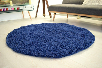 Navy Thick Shaggy Circle Rug - California - 150cm