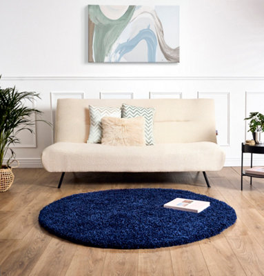 Navy Thick Shaggy Circle Rug - California - 150cm