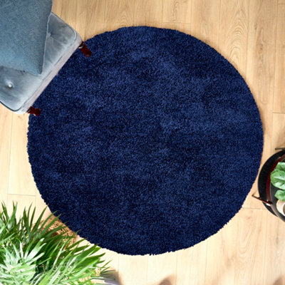 Navy Thick Shaggy Circle Rug - California - 150cm
