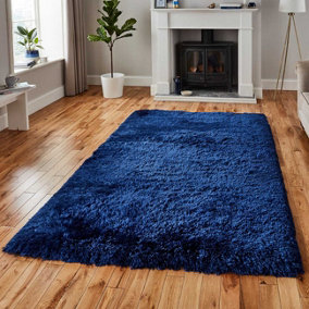 Navy Thick Shaggy Modern Plain Handmade Easy to Clean Rug For Bedroom Dining Room And Living Room-150cm X 230cm