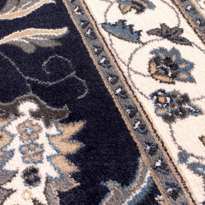 Navy Traditional Bordered Floral Easy to clean Rug for Dining Room Bed ...