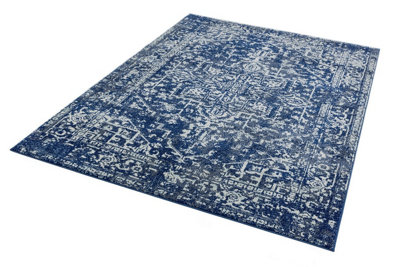 Navy Traditional Easy to Clean Floral Rug For Dining Room-120cm X 170cm