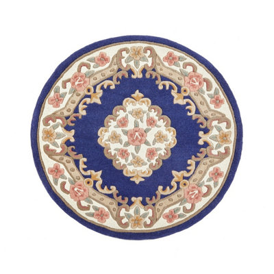Navy Traditional Rug, Handmade Rug with 25mm Thickness, Navy Floral Rug for Living Room, & Dining Room-150cm X 240cm