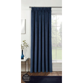 Navy Velvet, Supersoft, 100% Blackout, Thermal Single Door Curtain with Tape Top - 66 x 84 inch (168x214cm)