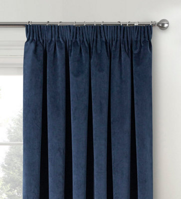 Navy Velvet, Supersoft, 100% Blackout, Thermal Single Door Curtain with Tape Top - 66 x 84 inch (168x214cm)