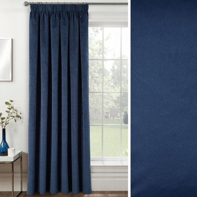 Navy Velvet, Supersoft, 100% Blackout, Thermal (SINGLE) Door Curtain with Tape Top - 66 x 84 inch (168x214cm)