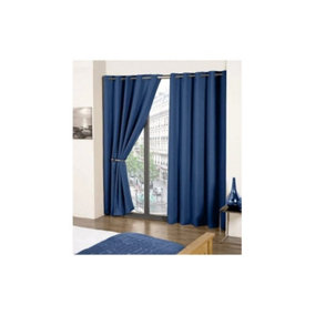 Navy Woven Thermal Blackout Eyelet Curtains 46 inch Width x 72 Inch Drop