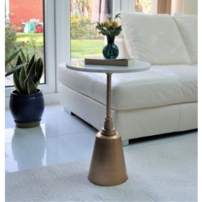 Naya White Marble Gold Tapered Base Accent Side Table/Drink Table