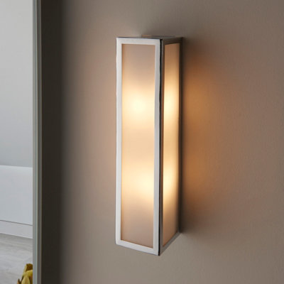 Nayland Chrome with Frosted Glass Contemporary 2 Light Bathroom Wall Light