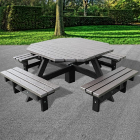 NBB 100% Recycled Plastic Furniture Junior Octagonal Picnic Table in Grey