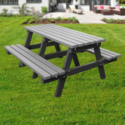 NBB 100 Recycled Plastic Furniture Large Picnic Table In Grey DIY At B Q   Nbb 100 Recycled Plastic Furniture Large Picnic Table In Grey~5054495729316 01c MP