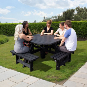 NBB 100% Recycled Plastic Furniture Octagonal Picnic Table in Black