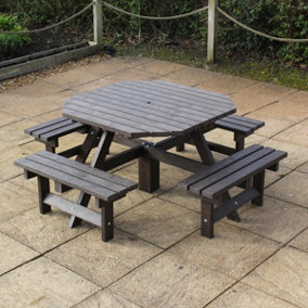 NBB 100% Recycled Plastic Furniture Octagonal Picnic Table in Brown