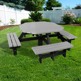 NBB 100% Recycled Plastic Furniture Octagonal Picnic Table in Grey
