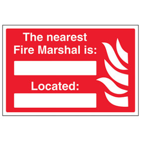 Nearest Fire Marshals Located Sign - Adhesive Vinyl - 300x200mm (x3)