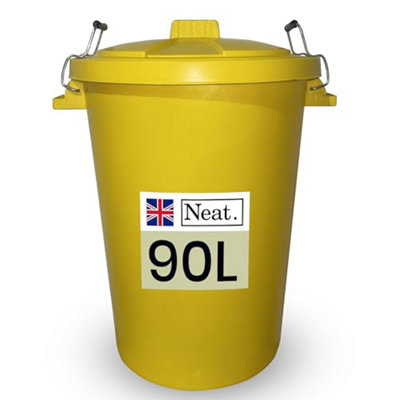 Neat. 90L Bin Coloured Large Plastic Bins, Heavy Duty- Yellow - Pack of 1