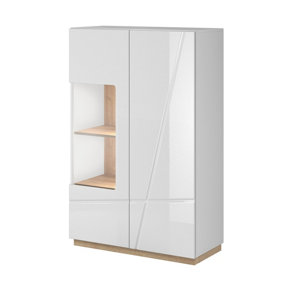 Neat Futura Display Cabinet with LED Lights for Displaying Your Treasures in White Gloss & Oak Riviera W900mm x H1410mm x D410mm
