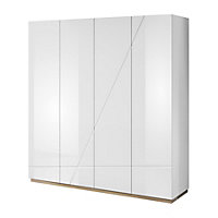 Neat Futura Hinged Door Wardrobe with Hanging Rail in White Gloss & Oak Riviera W200cm x H216cm x D60cm - Ideal for Smaller Rooms