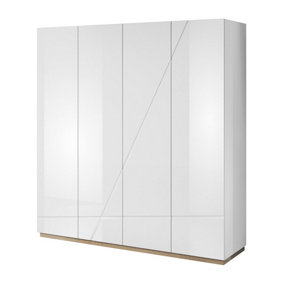 Neat Futura Hinged Door Wardrobe with Hanging Rail in White Gloss & Oak Riviera W200cm x H216cm x D60cm - Ideal for Smaller Rooms