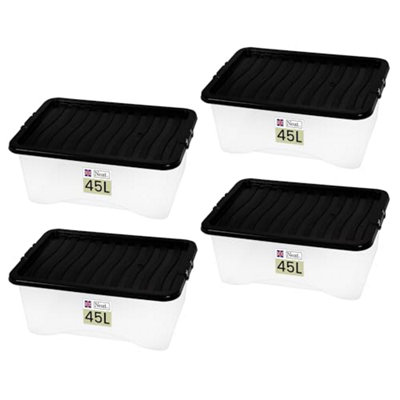 Neat. Plastics 45L Heavy Duty Storage Box, Clear Base, Black Lid ...