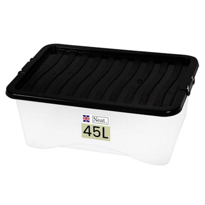 Neat. Plastics 45L Storage Box, Clear Base, Black Lid - Organise Easily with Plastic Storage Box-Pack of 1