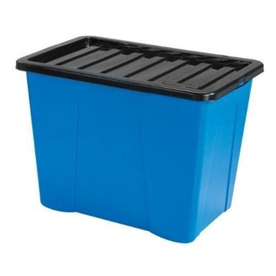 Neat. Plastics 80L Storage Box, Blue Base, Black Lid - Organise Easily with Plastic Storage Box with Lid- Pack of 10