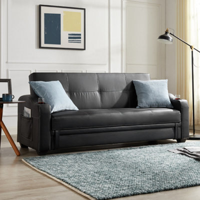 Black leather sofa with deals cup holders