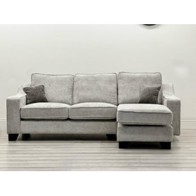 Nebraska Right hand Corner Hopsack fabric Grey, Beige Sofa set - Foam Seats - wooden feet