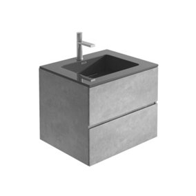 Nebula Wall Hung 600mm Vanity Unit in Concrete with Black Basin