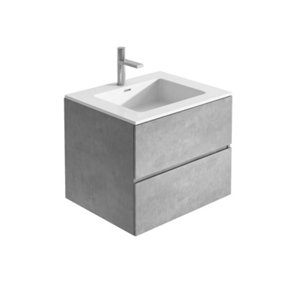 Nebula Wall Hung 600mm Vanity Unit in Concrete with White Basin