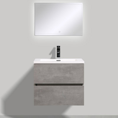 Nebula Wall Hung 600mm Vanity Unit in Concrete with White Basin