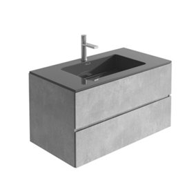 Nebula Wall Hung 900mm Vanity Unit in Concrete with Black Basin