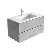 Nebula Wall Hung 900mm Vanity Unit in Concrete with White Basin